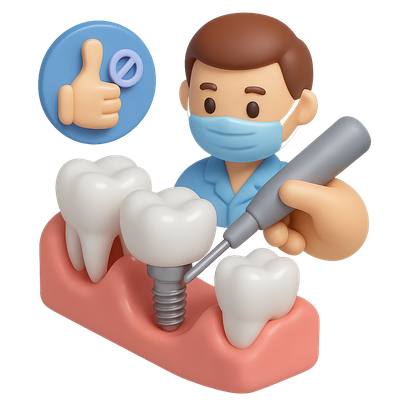 3D Dental Implant Icon Depicting Painless Procedure
