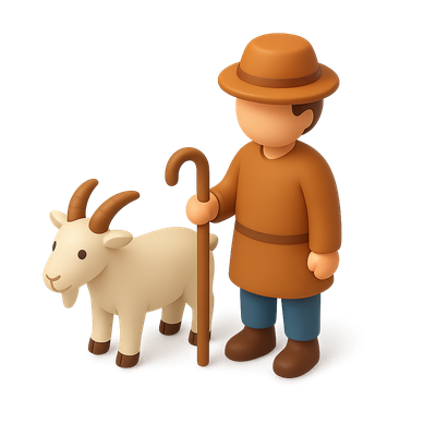 3D Goatherd Icon with Goat in Isometric View