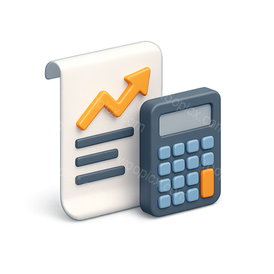 Stylized 3D Financial Icon with Report and Calculator