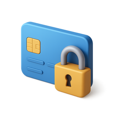 3D Icon of a Secure Credit Card with Lock