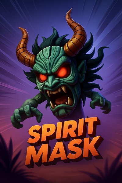 Dynamic Spirit Mask Illustration with Bold Design Elements