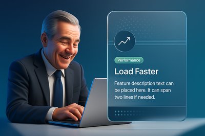 Engaging 3D Businessman with Laptop and Feature Block