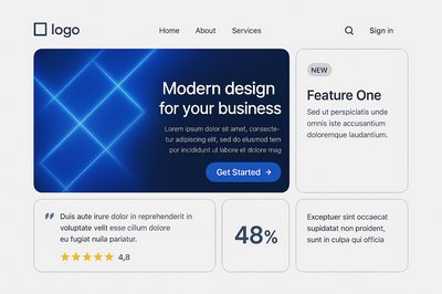Modern Bento Landing Page Design with Geometric Elements