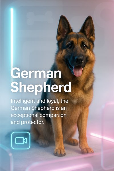 Stylized Portrait of a German Shepherd Dog with Informative Overlay