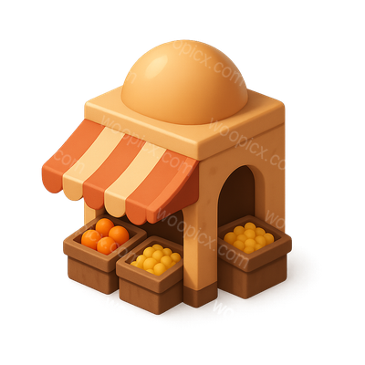 Stylized 3D Bazaar Market Icon with Fruits