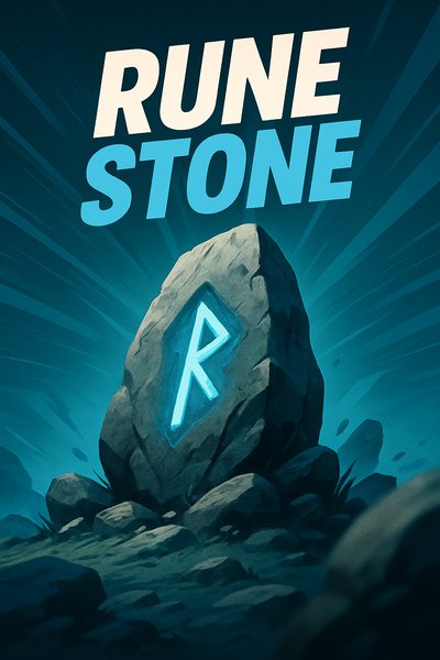 Dynamic Rune Stone Illustration with Bold Typography