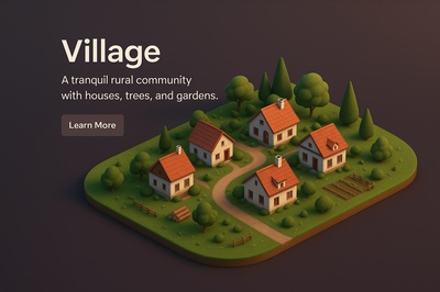Charming Village Scene in 3D with Cozy Houses and Gardens