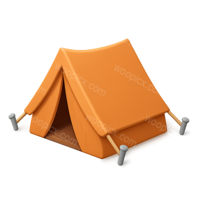 Stylish 3D Tent Icon with Stakes and Isometric View
