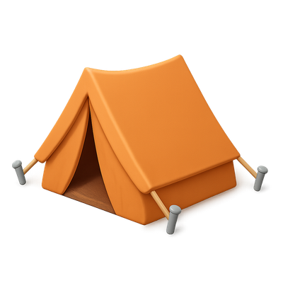 Stylish 3D Tent Icon with Stakes and Isometric View