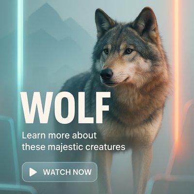 Promotional Graphic Featuring a Wolf with Modern Design Elements