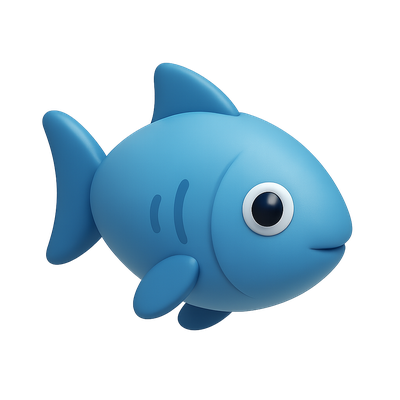 Charming 3D Blue Fish Icon with Isometric View