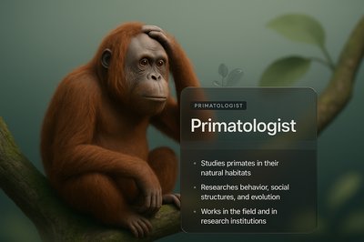 3D Illustration of a Thoughtful Primatologist with Informative Overlay