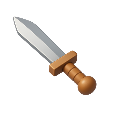 Stylized 3D Sword Icon with Brown Handle