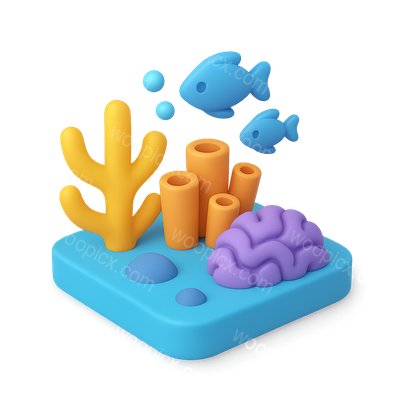 Colorful 3D Barrier Reef Icon with Marine Life