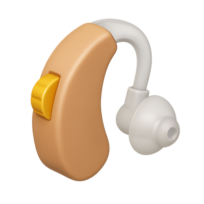 Stylish 3D Hearing Aid Icon with Volumetric Design