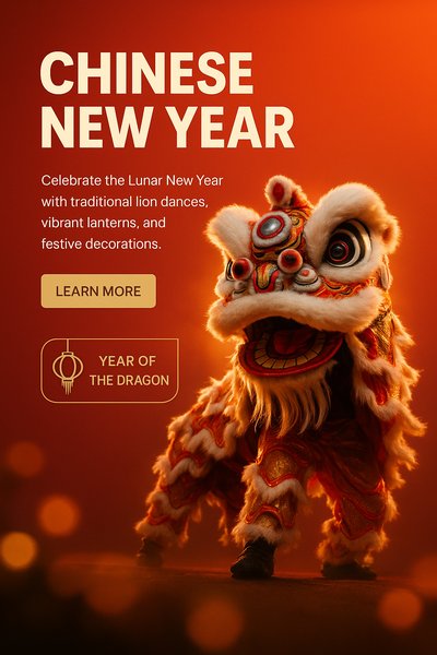 Celebrating Chinese New Year with Lion Dance and Festive Decorations