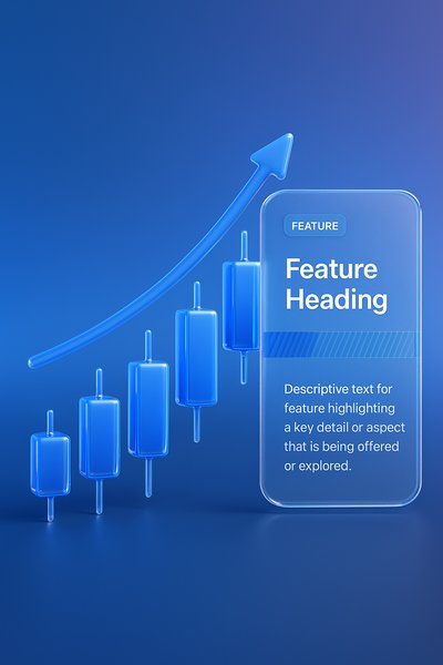 3D Glossy Blue Candlestick Chart with Ascending Trend Line