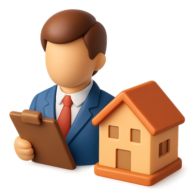 3D Property Manager Icon with Clipboard and House