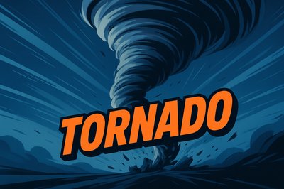 Dynamic Tornado Illustration with Bold Text