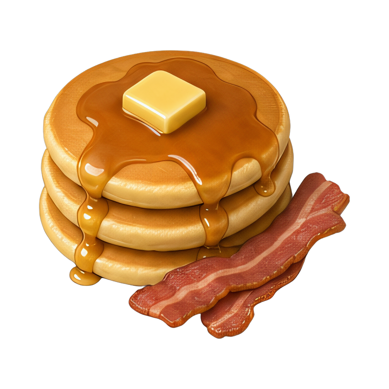 fluffy pancakes with crispy bacon