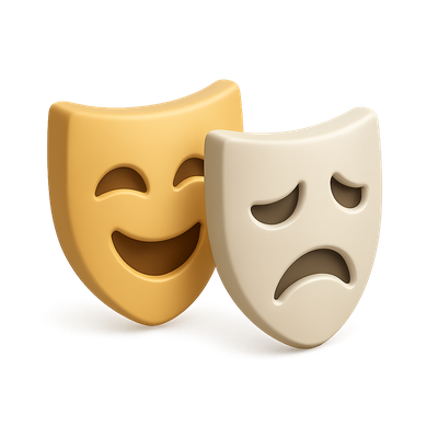 Stylized 3D Theater Masks Representing Comedy and Tragedy