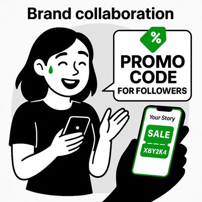 Promotional Graphic for Brand Collaboration Featuring Discount Offer