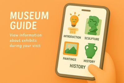 Colorful Museum Guide App Interface Illustration