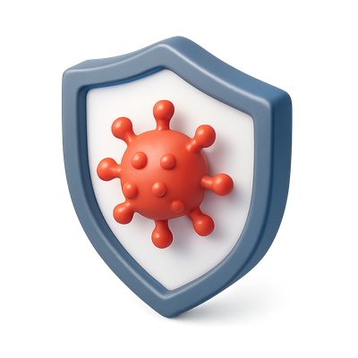3D Virus Shield Icon with Transparent Background