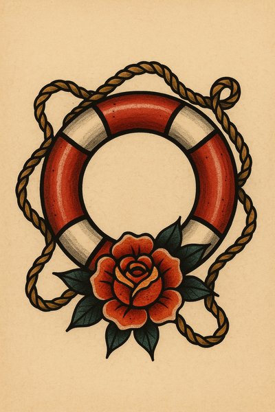 Illustrative Lifebuoy with Rose Design