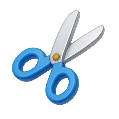 Stylish 3D Scissors Icon with Transparent Background