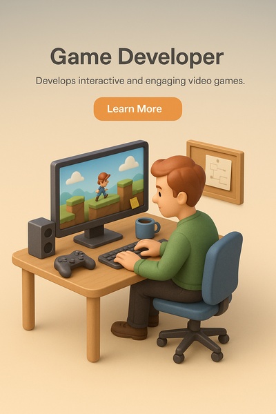 Detailed 3D Illustration of a Game Developer at Work