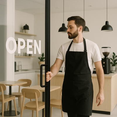 Barista Opening a Modern Cafe in the Morning