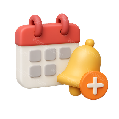 3D Calendar Icon with Notification Bell in Isometric View