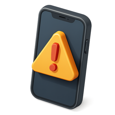 3D Smartphone Alert Icon with Warning Sign