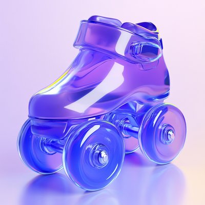 Stylized 3D Render of a Transparent Roller Skate