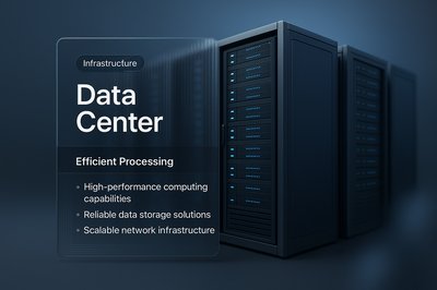 3D Data Center Illustration with Integrated Design Elements