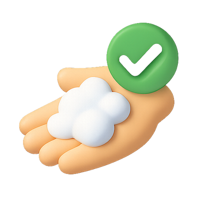 Illustration of Hand with Soap and Checkmark Symbol