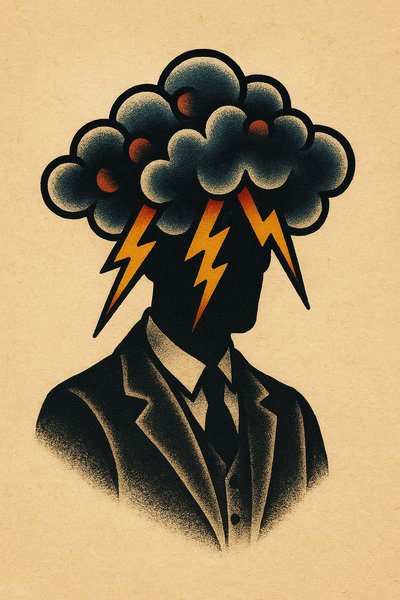 Storm Cloud Tattoo Silhouette Design with Lightning