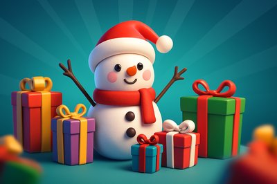 Cute Snowman Surrounded by Colorful Christmas Gifts