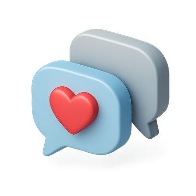 3D Speech Heart Icon with Bubbles