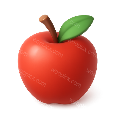 Stylized 3D Apple Icon with Leaf and Stem