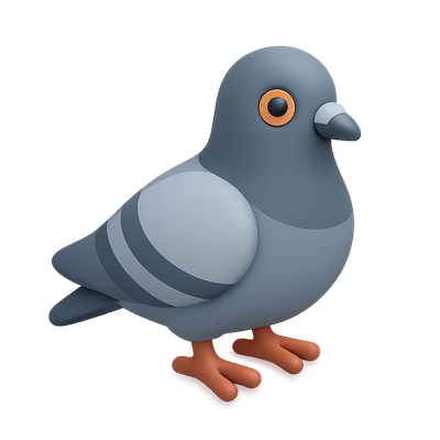 Stylized 3D Pigeon Icon with Isometric View