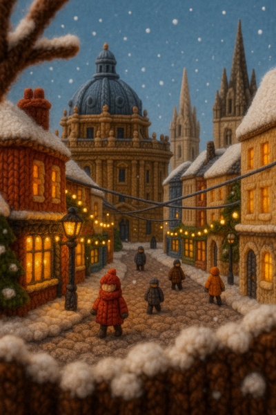 Whimsical Woolen Winter Scene in Oxford City Centre