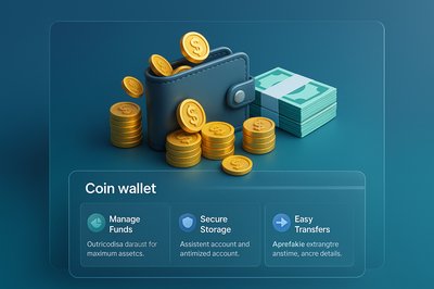 3D Coin Wallet Illustration with Money Bundles and Coins