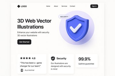 Modern 3D Web Design Landing Page with Security Features