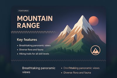 Stunning 3D Mountain Range Illustration with Key Features