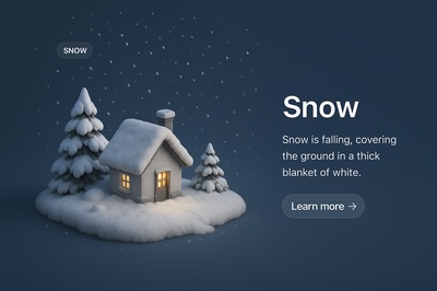 3D Snowy Landscape with Cabin and Trees