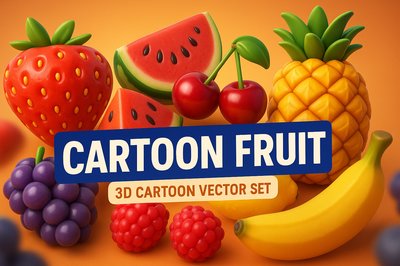 Colorful 3D Cartoon Fruit Vector Set with Playful Design
