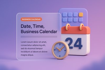 3D Business Calendar with Clock and Gradient Background
