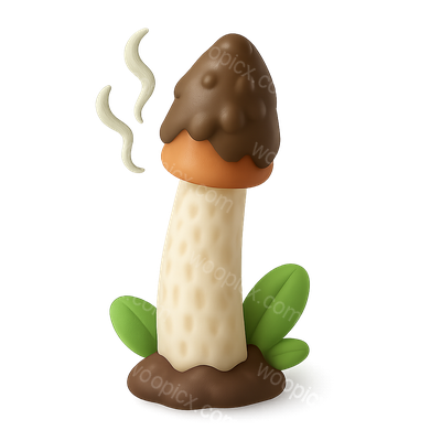 3D Icon of a Stinkhorn Mushroom with Spores